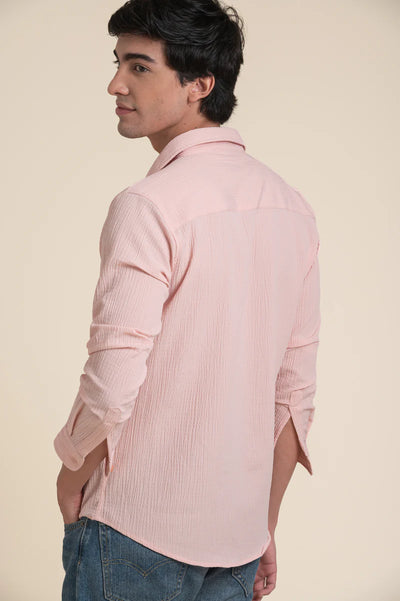 Blush Pink Crinkle Textured Shirt – Soft & Stylish