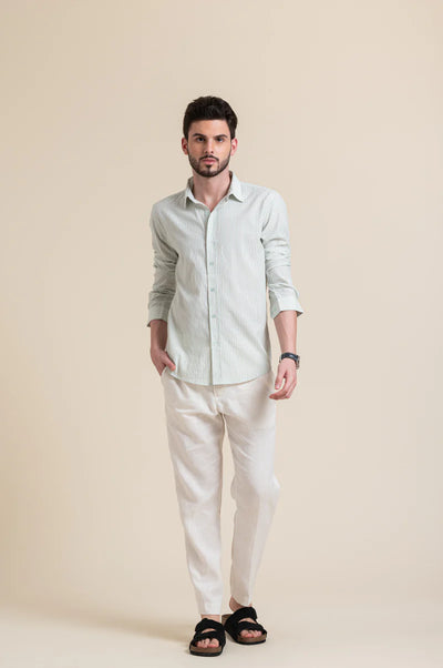 Mint Green Striped Cotton Shirt – Fresh & Refined Everyday Wear