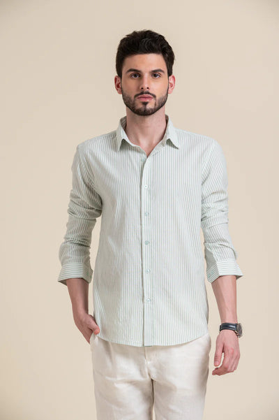 Mint Green Striped Cotton Shirt – Fresh & Refined Everyday Wear
