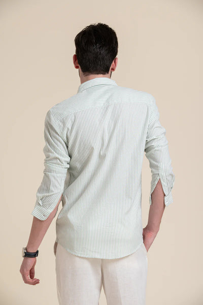 Mint Green Striped Cotton Shirt – Fresh & Refined Everyday Wear
