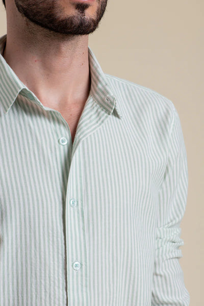 Mint Green Striped Cotton Shirt – Fresh & Refined Everyday Wear