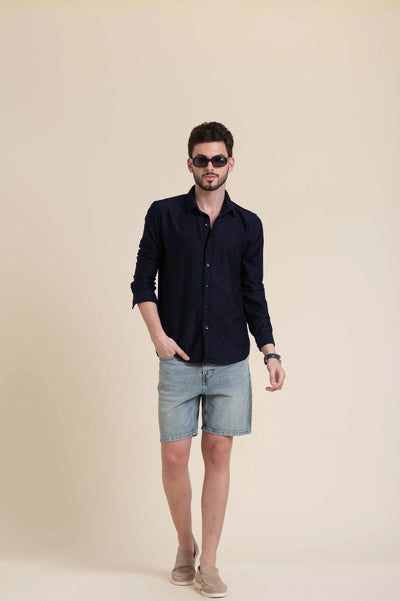 Navy Textured Shirt – Effortless Style in Slim Fit