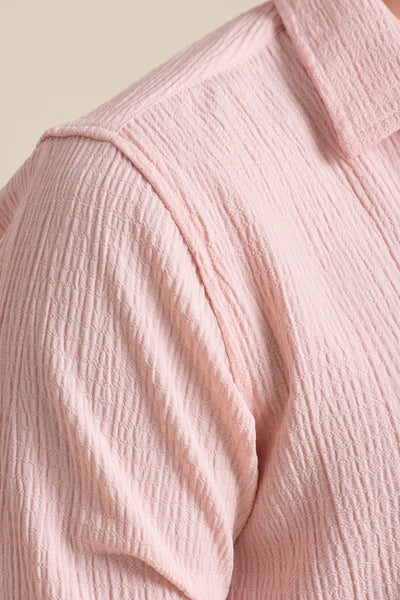 Blush Pink Crinkle Textured Shirt – Soft & Stylish