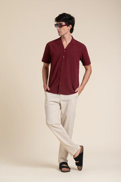 MAROON CUBAN COLLAR HALF SLEEVE SHIRT