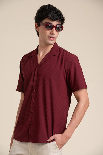MAROON CUBAN COLLAR HALF SLEEVE SHIRT