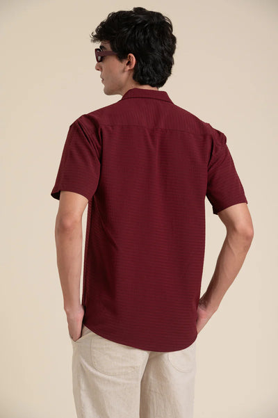 MAROON CUBAN COLLAR HALF SLEEVE SHIRT