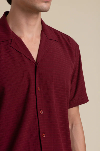 MAROON CUBAN COLLAR HALF SLEEVE SHIRT