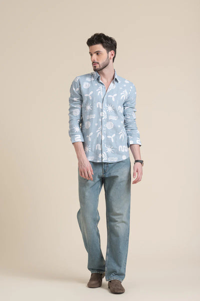 Sky Blue Printed Cotton Shirt
