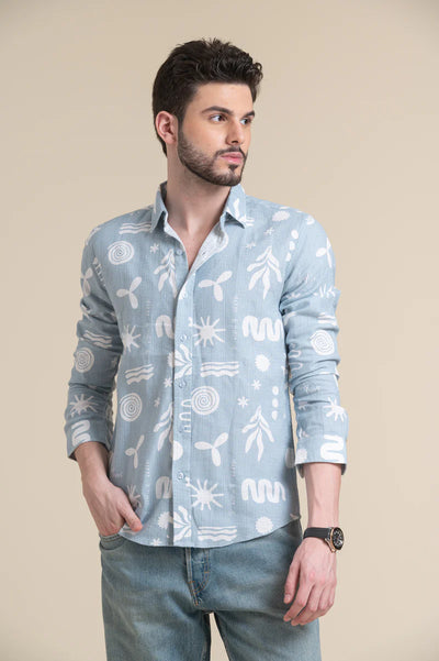 Sky Blue Printed Cotton Shirt