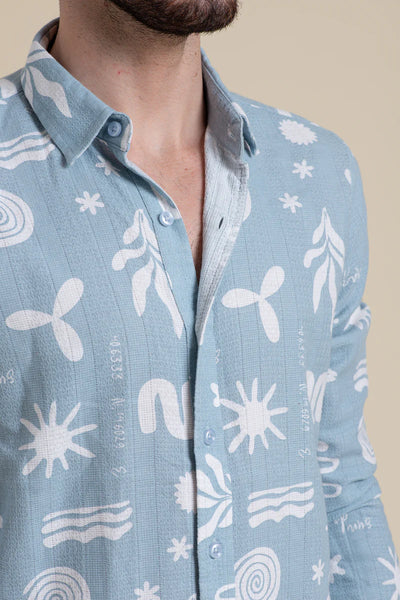 Sky Blue Printed Cotton Shirt