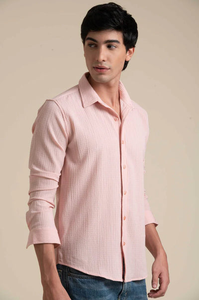 Blush Pink Crinkle Textured Shirt – Soft & Stylish