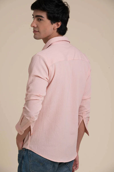 Blush Pink Crinkle Textured Shirt – Soft & Stylish