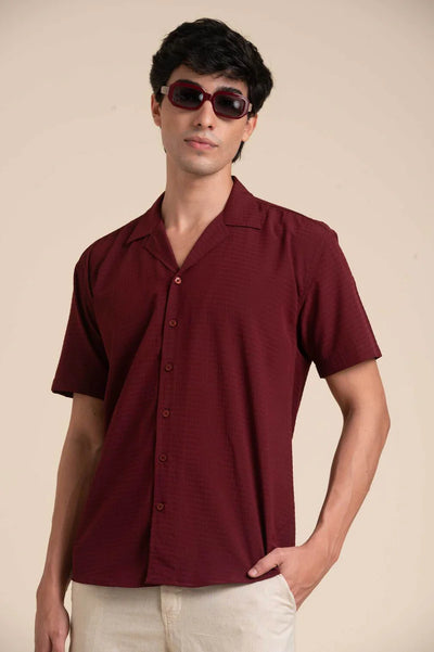 MAROON CUBAN COLLAR HALF SLEEVE SHIRT