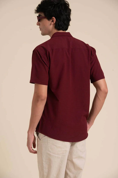 MAROON CUBAN COLLAR HALF SLEEVE SHIRT
