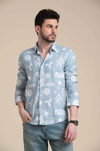 Sky Blue Printed Cotton Shirt