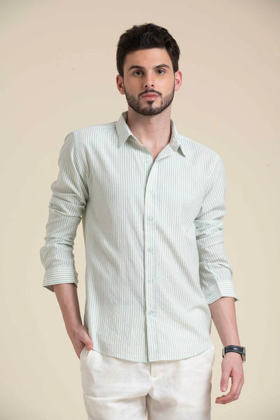 Mint Green Striped Cotton Shirt – Fresh & Refined Everyday Wear