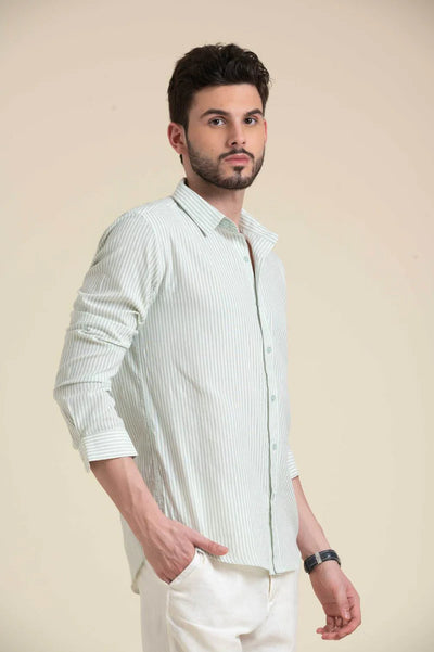 Mint Green Striped Cotton Shirt – Fresh & Refined Everyday Wear