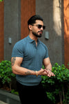 Slate Gray Textured Knit Polo Shirt