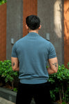 Slate Gray Textured Knit Polo Shirt