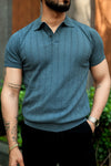 Slate Gray Textured Knit Polo Shirt