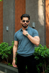 Slate Gray Textured Knit Polo Shirt