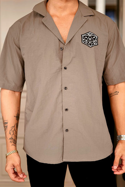 Olive Cuban Collar Shirt with D20 Embroidered Patch
