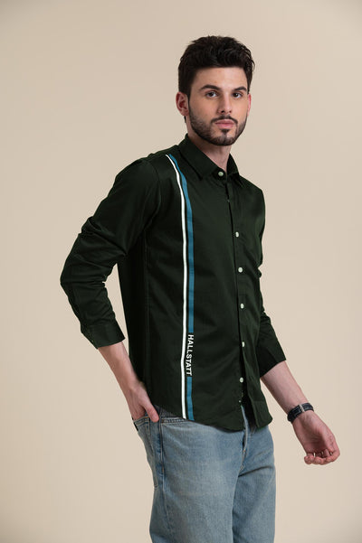 bottle green Casual Shirt with Vertical Stripe Detail