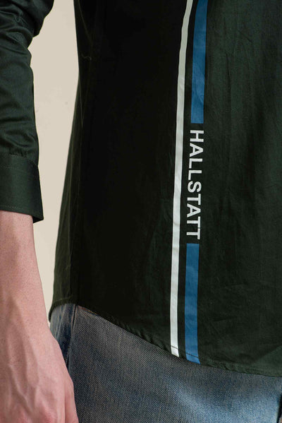bottle green Casual Shirt with Vertical Stripe Detail