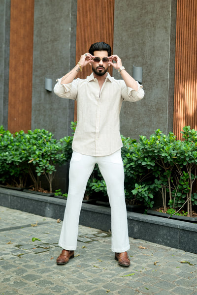 Beige Striped Cotton Linen Shirt – Effortless Coastal Charm