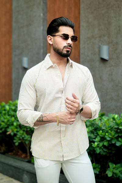 Beige Striped Cotton Linen Shirt – Effortless Coastal Charm