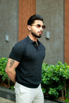 Black Textured Knit Polo T-Shirt