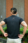 Black Textured Knit Polo T-Shirt